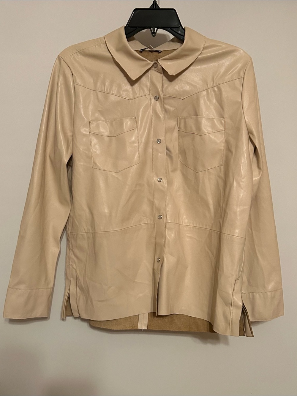 Another Love Cream Faux Leather Button-Front Shirt Jacket